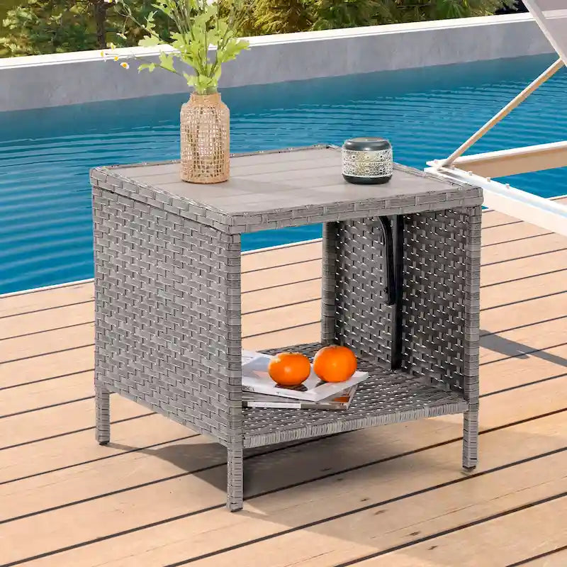 Ensemble de canapé de patio 3 pièces BONOSUKI en rotin gris avec table d'appoint