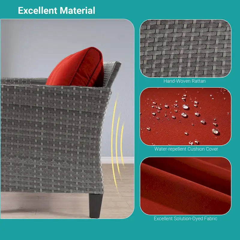 Ensemble de canapé de patio 3 pièces BONOSUKI en rotin gris avec table d'appoint