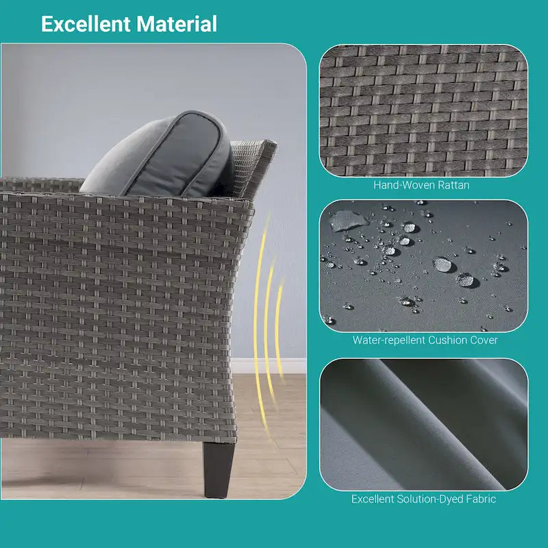 Ensemble de canapé de patio 3 pièces BONOSUKI en rotin gris avec table d'appoint