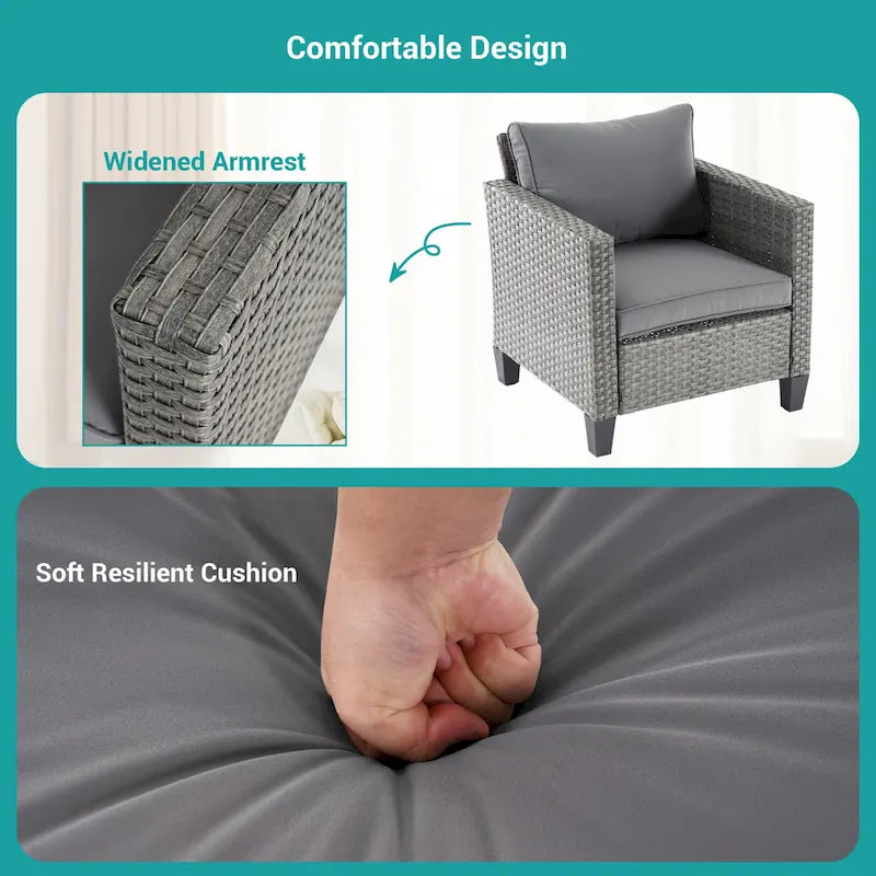 Ensemble de canapé de patio 3 pièces BONOSUKI en rotin gris avec table d'appoint