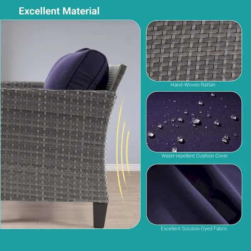 Ensemble de canapé de patio 3 pièces BONOSUKI en rotin gris avec table d'appoint