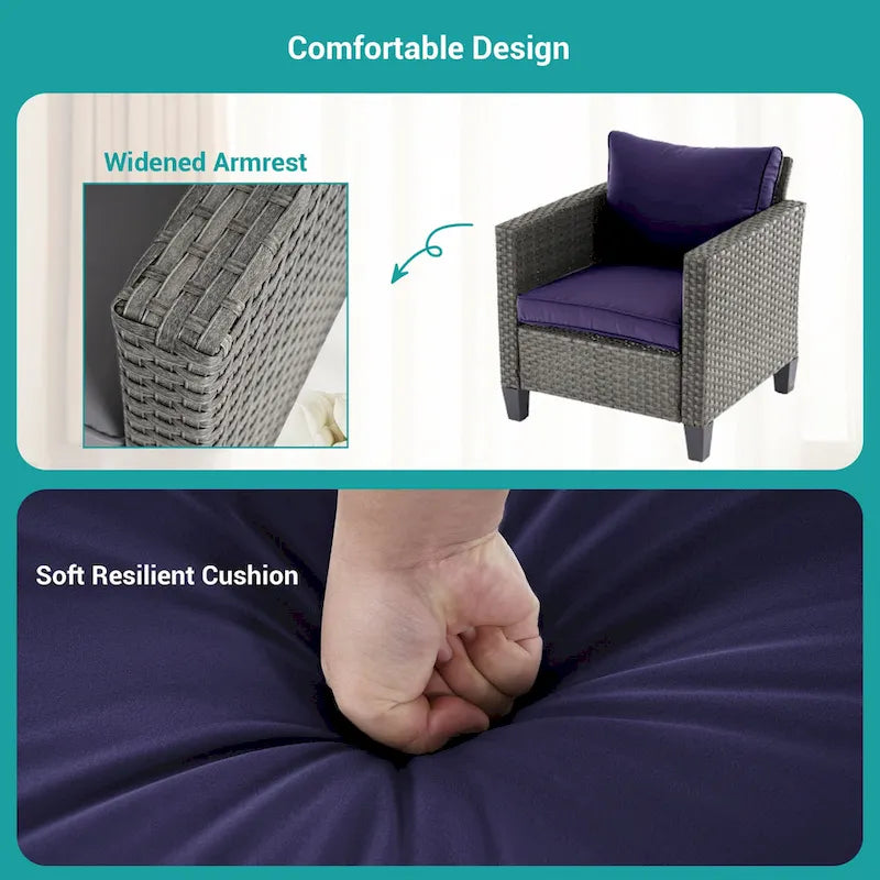 Ensemble de canapé de patio 3 pièces BONOSUKI en rotin gris avec table d'appoint