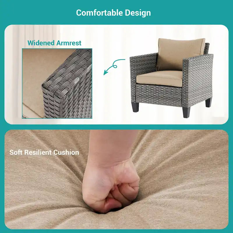 Ensemble de canapé de patio 3 pièces BONOSUKI en rotin gris avec table d'appoint