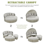 Ensemble de mobilier de patio rond 6 pièces, canapé d'angle d'extérieur avec auvent rétractable, sièges séparés et coussins amovibles