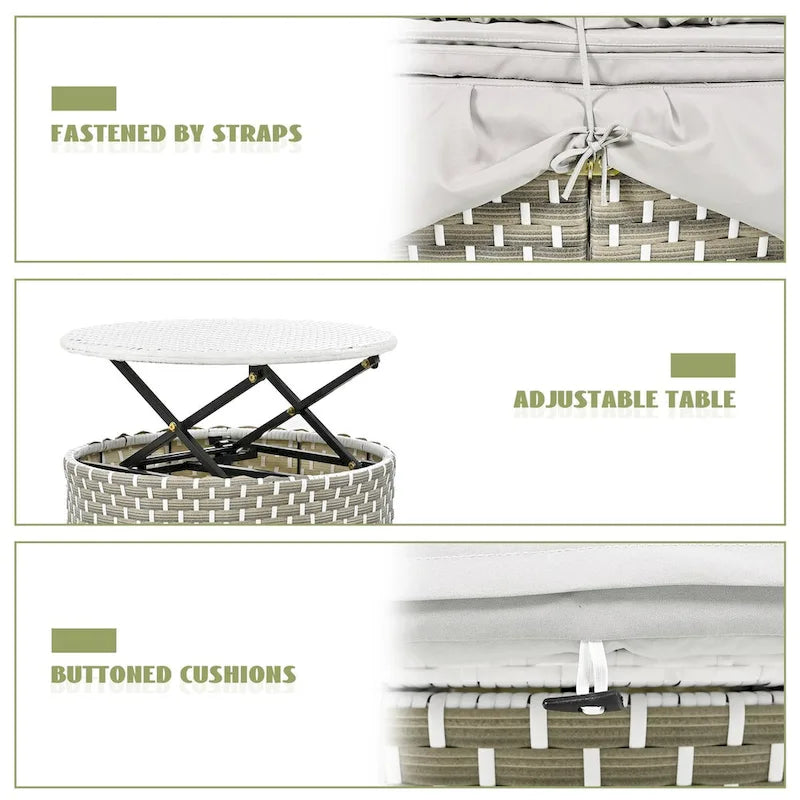 Ensemble de mobilier de patio rond 6 pièces, canapé d'angle d'extérieur avec auvent rétractable, sièges séparés et coussins amovibles