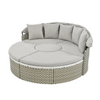 Ensemble de mobilier de patio rond 6 pièces, canapé d'angle d'extérieur avec auvent rétractable, sièges séparés et coussins amovibles