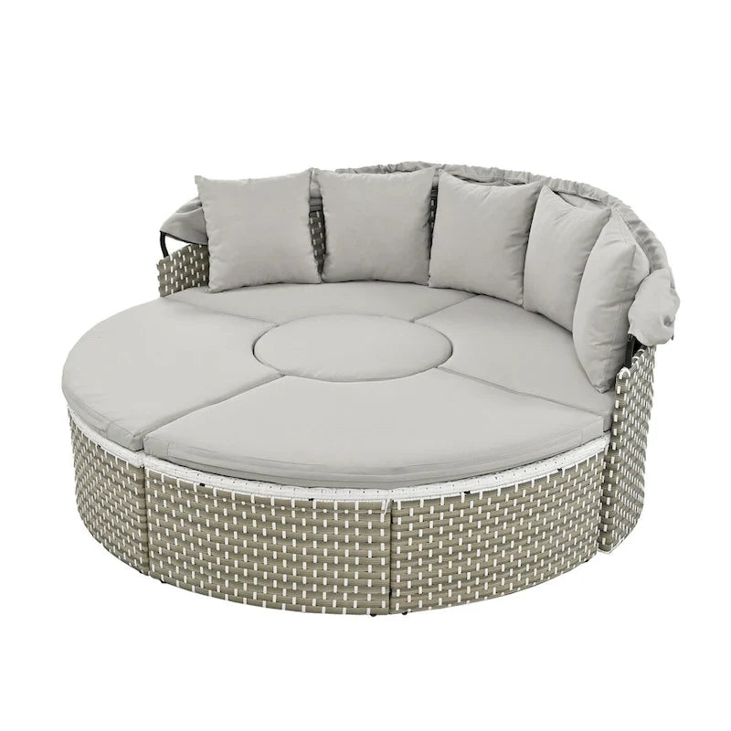Ensemble de mobilier de patio rond 6 pièces, canapé d'angle d'extérieur avec auvent rétractable, sièges séparés et coussins amovibles