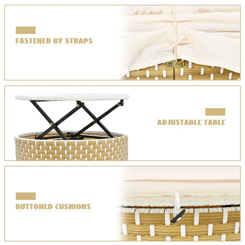 Ensemble de mobilier de patio rond 6 pièces, canapé d'angle d'extérieur avec auvent rétractable, sièges séparés et coussins amovibles