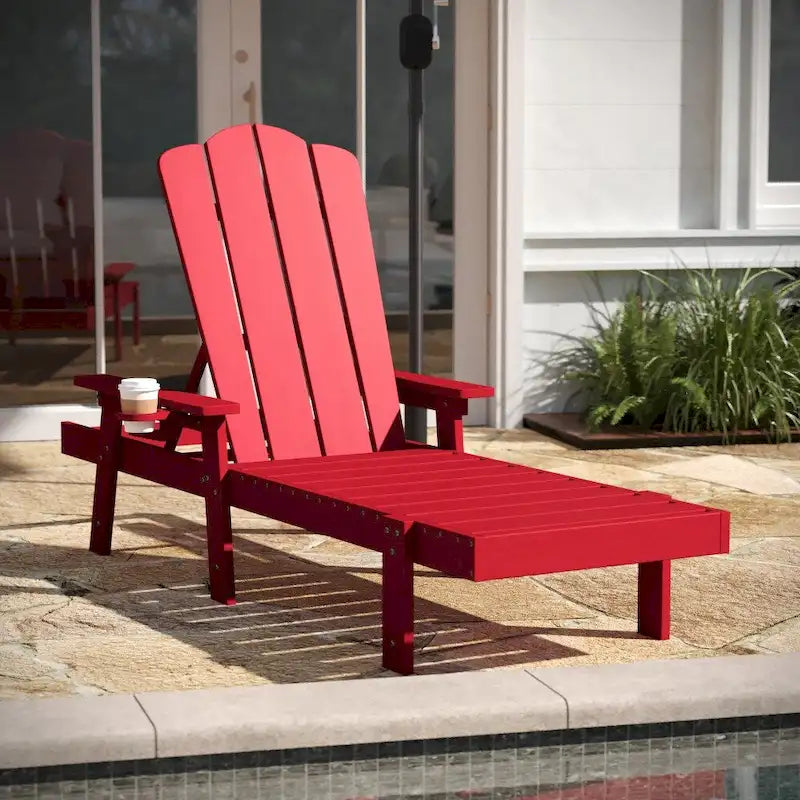 Chaise longue Adirondack réglable pour intérieur et extérieur avec porte-gobelet dépliable