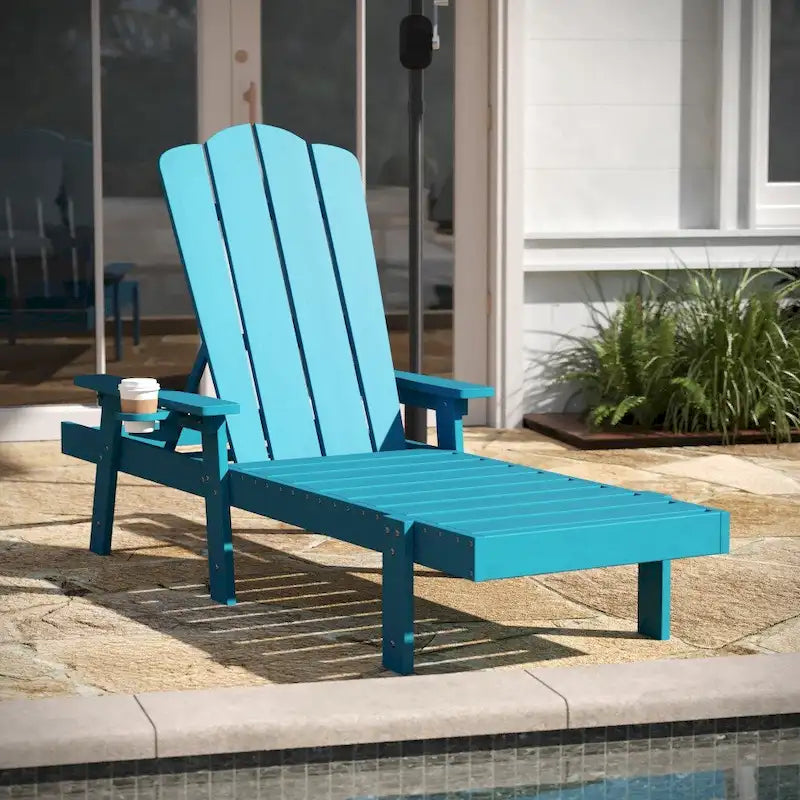 Chaise longue Adirondack réglable pour intérieur et extérieur avec porte-gobelet dépliable