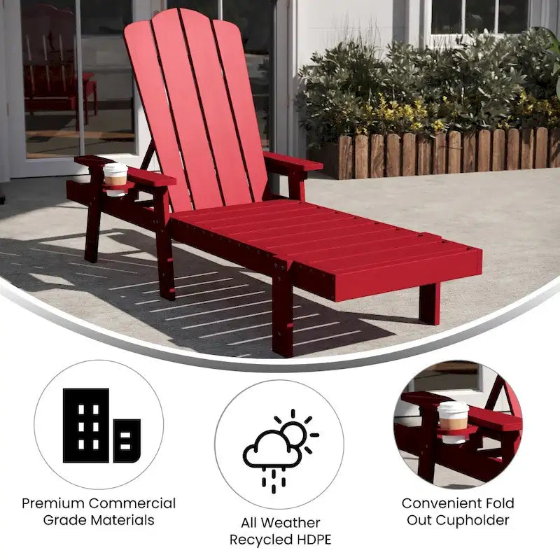 Chaise longue Adirondack réglable pour intérieur et extérieur avec porte-gobelet dépliable