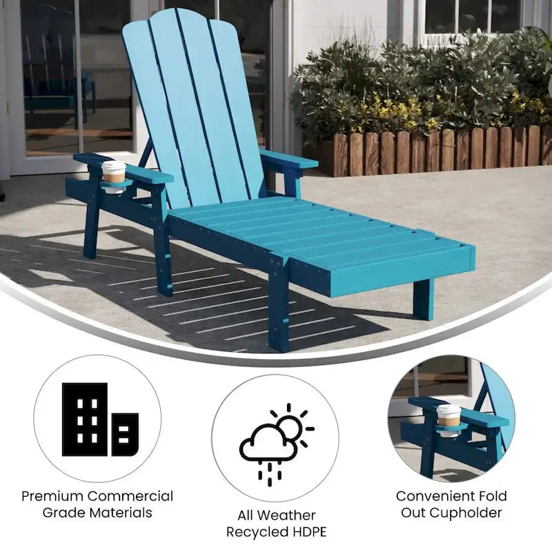 Chaise longue Adirondack réglable pour intérieur et extérieur avec porte-gobelet dépliable