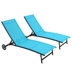 Chaise longue d'extérieur Outsunny, fauteuil de jardin 2 pièces à roulettes, chaise de bronzage avec 5 positions réglables