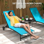 Chaise longue d'extérieur Outsunny, fauteuil de jardin 2 pièces à roulettes, chaise de bronzage avec 5 positions réglables