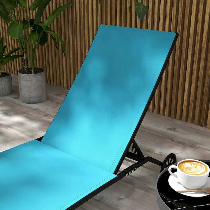 Chaise longue d'extérieur Outsunny, fauteuil de jardin 2 pièces à roulettes, chaise de bronzage avec 5 positions réglables