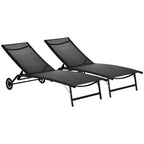 Chaise longue d'extérieur Outsunny, fauteuil de jardin 2 pièces à roulettes, chaise de bronzage avec 5 positions réglables
