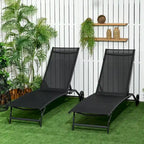 Chaise longue d'extérieur Outsunny, fauteuil de jardin 2 pièces à roulettes, chaise de bronzage avec 5 positions réglables