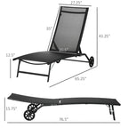 Chaise longue d'extérieur Outsunny, fauteuil de jardin 2 pièces à roulettes, chaise de bronzage avec 5 positions réglables