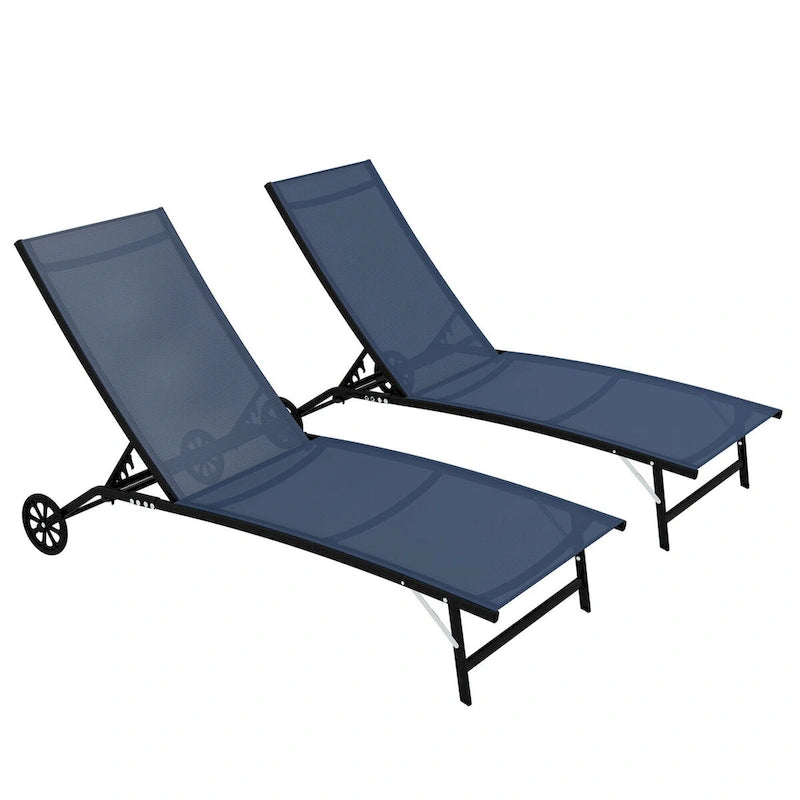 Chaise longue d'extérieur Outsunny, fauteuil de jardin 2 pièces à roulettes, chaise de bronzage avec 5 positions réglables