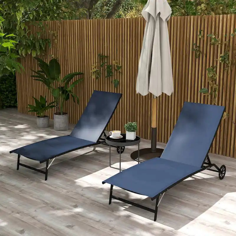 Chaise longue d'extérieur Outsunny, fauteuil de jardin 2 pièces à roulettes, chaise de bronzage avec 5 positions réglables