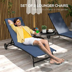 Chaise longue d'extérieur Outsunny, fauteuil de jardin 2 pièces à roulettes, chaise de bronzage avec 5 positions réglables