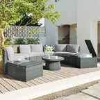 10-Piece Outdoor Sectional Half Round Patio Rattan Sofa Set, PE Wicker Conversation Furniture Set for Free Combination
