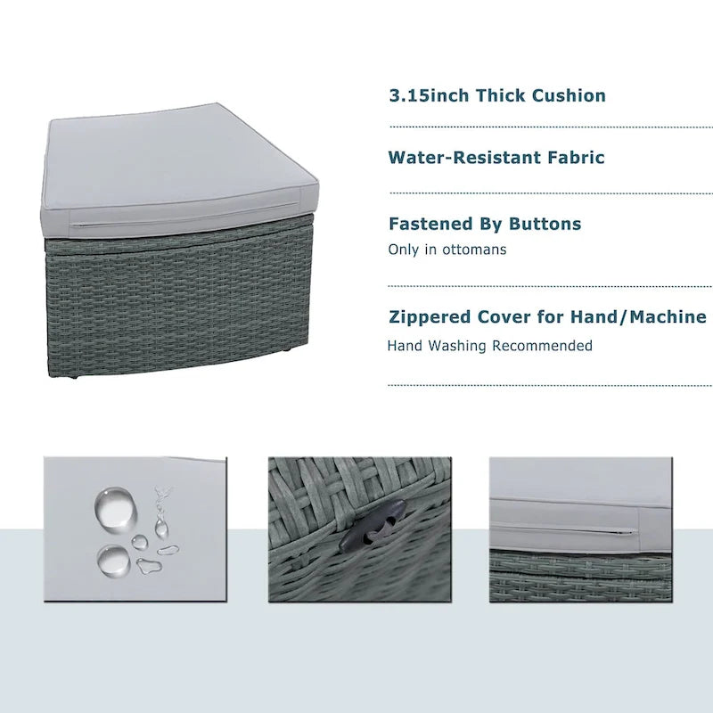 Ensemble de canapé d'extérieur 10 pièces en rotin tressé demi-rond, mobilier de conversation en résine tressée PE, combinaison libre