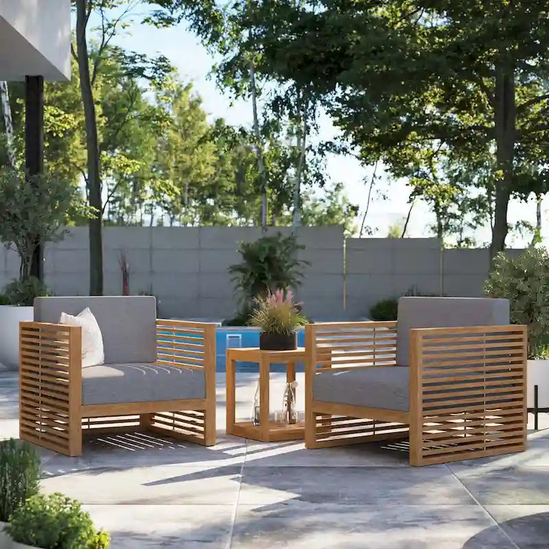 Ensemble de patio extérieur 3 pièces en bois de teck Carlsbad