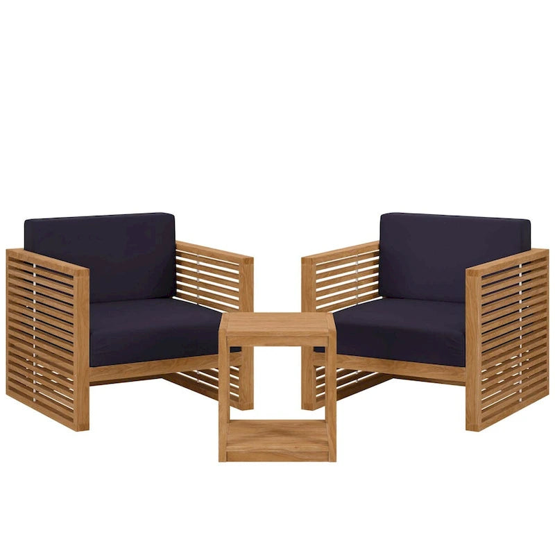 Ensemble de patio extérieur 3 pièces en bois de teck Carlsbad