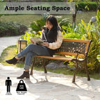 Banc de parc classique d'extérieur en bois à lattes, banc avec structure en acier pour cour, patio, jardin, balcon et terrasse.