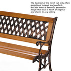 Banc de parc classique d'extérieur en bois à lattes, banc avec structure en acier pour cour, patio, jardin, balcon et terrasse.