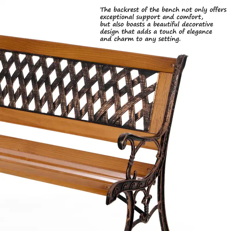 Banc de parc classique d'extérieur en bois à lattes, banc avec structure en acier pour cour, patio, jardin, balcon et terrasse.