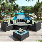7 PCS Outdoor Wicker Sofa Set, Rattan Sofa Lounger