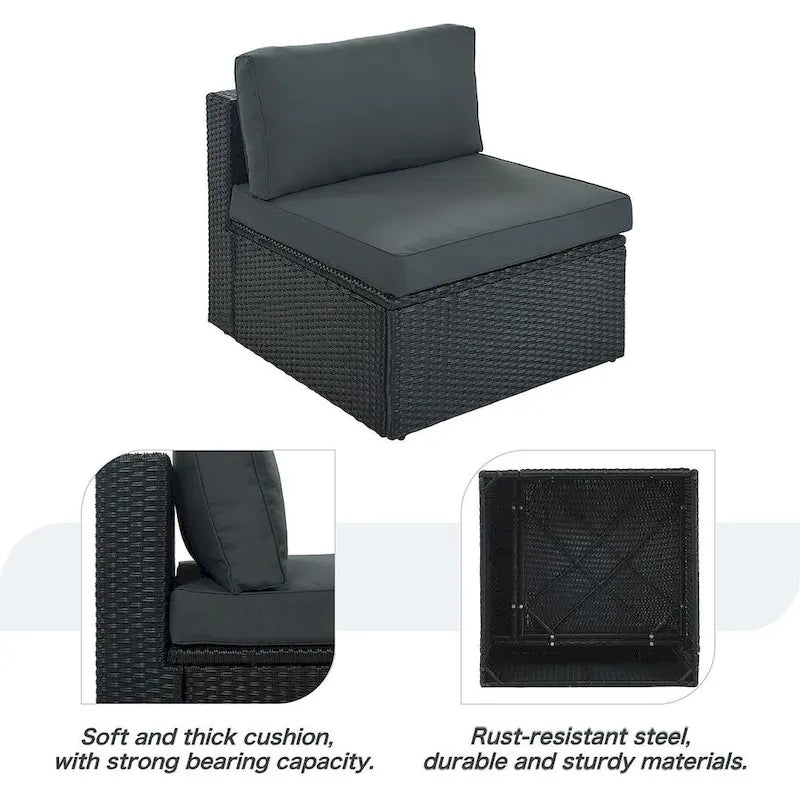 Ensemble de canapés d'extérieur en osier 7 pièces, canapé-lit en rotin