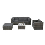 Mobilier de patio, mobilier d'extérieur, mobilier saisonnier en résine tressée, ensemble de 6 meubles en résine tressée avec table basse en verre trempé