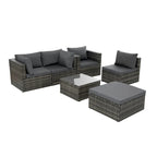 Mobilier de patio, mobilier d'extérieur, mobilier saisonnier en résine tressée, ensemble de 6 meubles en résine tressée avec table basse en verre trempé