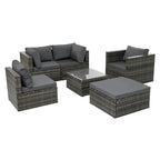 Mobilier de patio, mobilier d'extérieur, mobilier saisonnier en résine tressée, ensemble de 6 meubles en résine tressée avec table basse en verre trempé