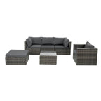 Mobilier de patio, mobilier d'extérieur, mobilier saisonnier en résine tressée, ensemble de 6 meubles en résine tressée avec table basse en verre trempé