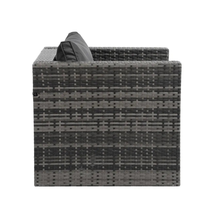 Mobilier de patio, mobilier d'extérieur, mobilier saisonnier en résine tressée, ensemble de 6 meubles en résine tressée avec table basse en verre trempé