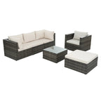 Mobilier de patio, mobilier d'extérieur, mobilier saisonnier en résine tressée, ensemble de 6 meubles en résine tressée avec table basse en verre trempé