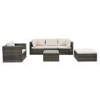 Mobilier de patio, mobilier d'extérieur, mobilier saisonnier en résine tressée, ensemble de 6 meubles en résine tressée avec table basse en verre trempé