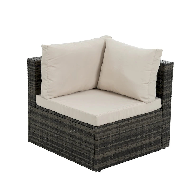 Mobilier de patio, mobilier d'extérieur, mobilier saisonnier en résine tressée, ensemble de 6 meubles en résine tressée avec table basse en verre trempé