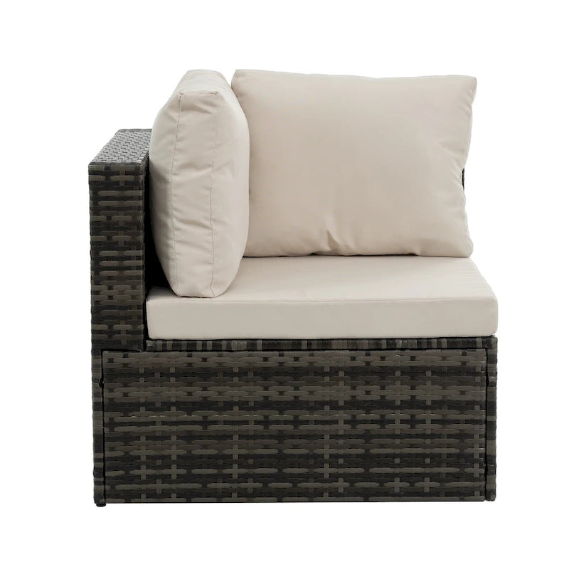 Mobilier de patio, mobilier d'extérieur, mobilier saisonnier en résine tressée, ensemble de 6 meubles en résine tressée avec table basse en verre trempé
