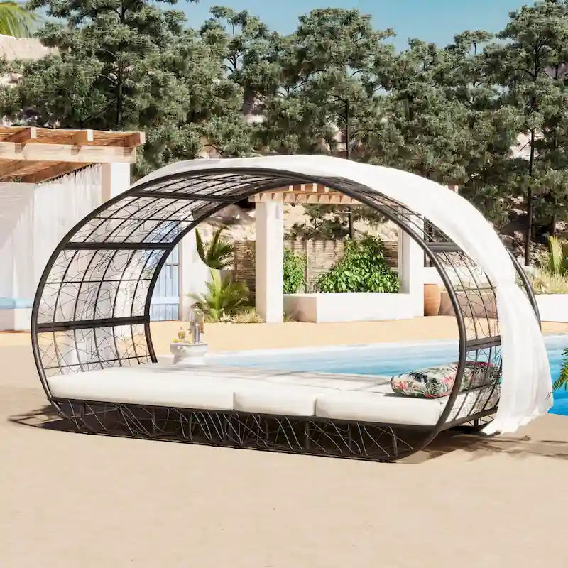 Oaks Aura Outdoor, transat avec coussin, rideau et oreiller coloré, chaises longues en osier, fauteuils inclinables réglables pour jardin