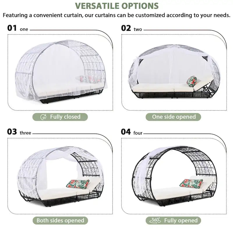 Oaks Aura Outdoor, transat avec coussin, rideau et oreiller coloré, chaises longues en osier, fauteuils inclinables réglables pour jardin