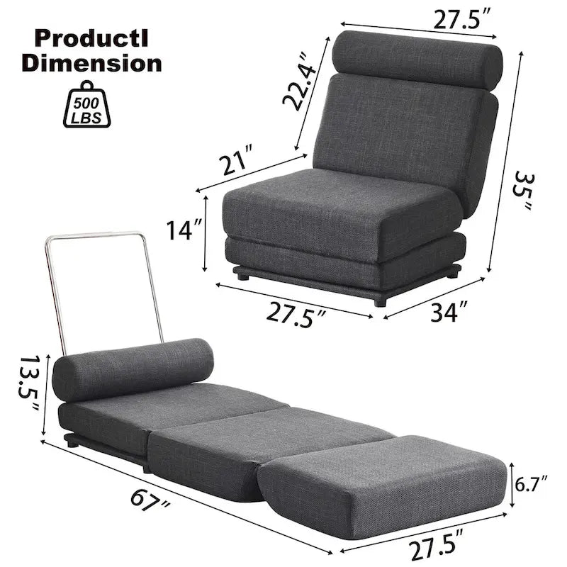 Fauteuil une place, canapé-lit une place pliable avec oreiller
