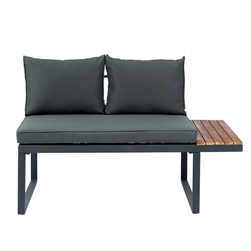 Ensemble de 4 pièces de conversation en résine tressée en forme de L pour patio, canapé d'angle 5 places avec table d'appoint et table basse.