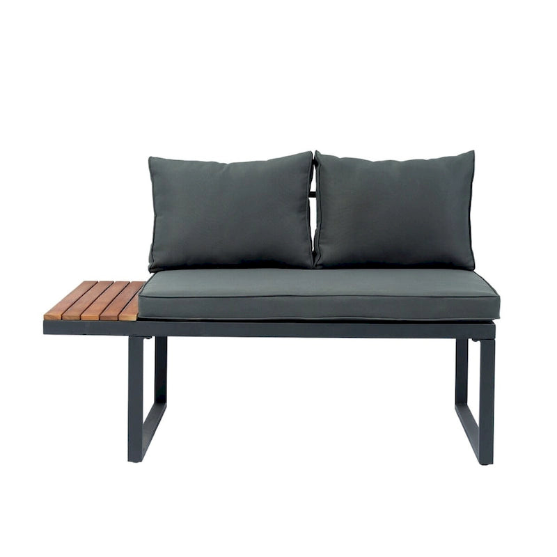 Ensemble de 4 pièces de conversation en résine tressée en forme de L pour patio, canapé d'angle 5 places avec table d'appoint et table basse.