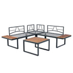 Ensemble de 4 pièces de conversation en résine tressée en forme de L pour patio, canapé d'angle 5 places avec table d'appoint et table basse.