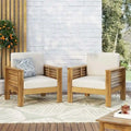 Fauteuils de jardin en bois d'acacia avec coussins, ensemble de 2 chaises de patio